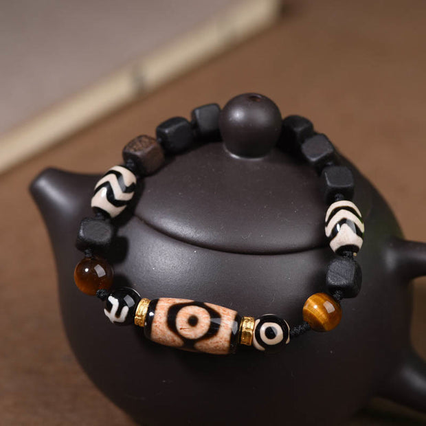 Buddha Stones Tibetan Ebony Wood Three-eyed Dzi Bead Swastika Luck Bracelet Bracelet BS 3