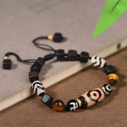 Buddha Stones Tibetan Ebony Wood Three-eyed Dzi Bead Swastika Luck Bracelet Bracelet BS 9