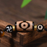 Buddha Stones Tibetan Ebony Wood Three-eyed Dzi Bead Swastika Luck Bracelet Bracelet BS 11