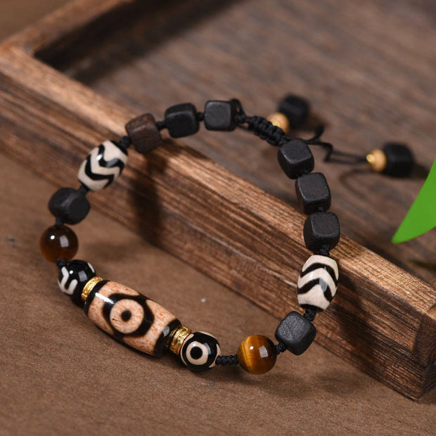 Buddha Stones Tibetan Ebony Wood Three-eyed Dzi Bead Swastika Luck Bracelet Bracelet BS 1