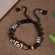 Buddha Stones Tibetan Ebony Wood Three-eyed Dzi Bead Swastika Luck Bracelet Bracelet BS 10