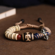 Buddha Stones Tibetan Yak Bone Dzi Bead Balance Strength Rope Bracelet Bracelet BS 1