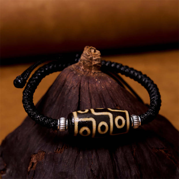 Buddha Stones Tibetan Nine-Eye Dzi Bead Three-eyed Dzi Bead Wealth Protection Rope Bracelet