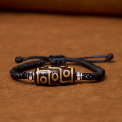 Buddha Stones Tibetan Nine-Eye Dzi Bead Three-eyed Dzi Bead Wealth Protection Rope Bracelet