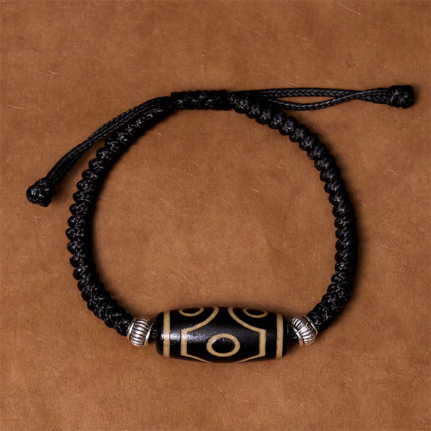 Buddha Stones Tibetan Nine-Eye Dzi Bead Three-eyed Dzi Bead Wealth Protection Rope Bracelet