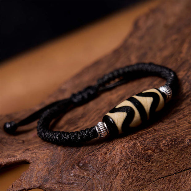 Buddha Stones Tibetan Nine-Eye Dzi Bead Three-eyed Dzi Bead Wealth Protection Rope Bracelet