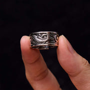 Buddha Stones Koi Fish Heart Sutra Carved Design Luck Wealth Ring