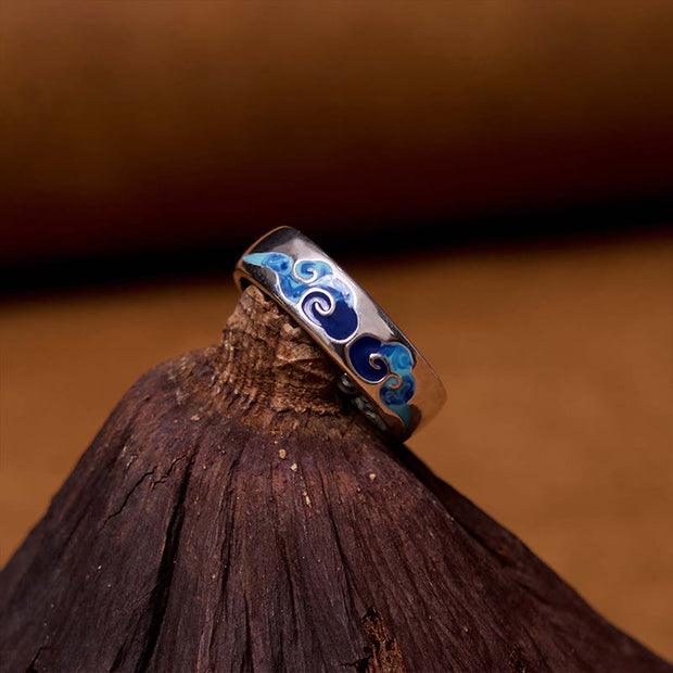 FREE Today: Good Fortune Blue Auspicious Clouds Pattern Copper Adjustable Ring FREE FREE 2