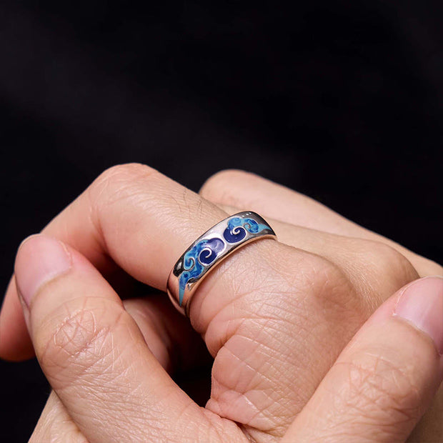 FREE Today: Good Fortune Blue Auspicious Clouds Pattern Copper Adjustable Ring FREE FREE 5