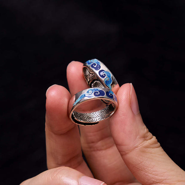 FREE Today: Good Fortune Blue Auspicious Clouds Pattern Copper Adjustable Ring FREE FREE 8