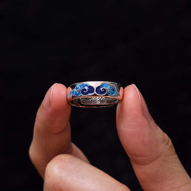 FREE Today: Good Fortune Blue Auspicious Clouds Pattern Copper Adjustable Ring FREE FREE 3