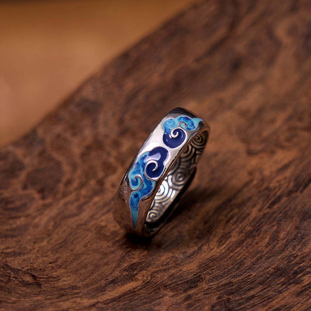 FREE Today: Good Fortune Blue Auspicious Clouds Pattern Copper Adjustable Ring FREE FREE 4