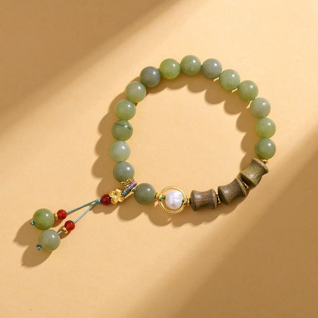 Buddha Stones Jade Sandalwood Bamboo Pearl Prosperity Bracelet Bracelet BS 1