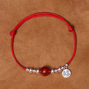 FREE Today: Blessing and Fortune Handmade 925 Sterling Silver Fu Character Red Agate Ultra-Thin Rope Bracelet