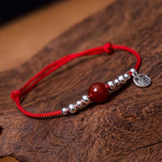 FREE Today: Blessing and Fortune Handmade 925 Sterling Silver Fu Character Red Agate Ultra-Thin Rope Bracelet