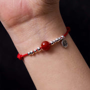 FREE Today: Blessing and Fortune Handmade 925 Sterling Silver Fu Character Red Agate Ultra-Thin Rope Bracelet