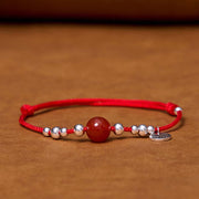 FREE Today: Blessing and Fortune Handmade 925 Sterling Silver Fu Character Red Agate Ultra-Thin Rope Bracelet