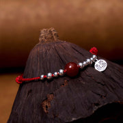 FREE Today: Blessing and Fortune Handmade 925 Sterling Silver Fu Character Red Agate Ultra-Thin Rope Bracelet