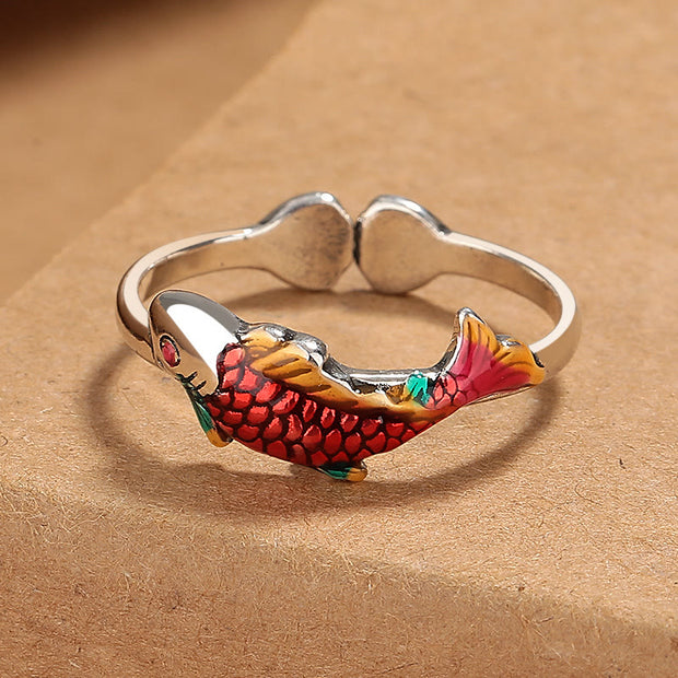 Buddha Stones Luck Koi Fish Wealth Prosperity Ring Ring BS 3