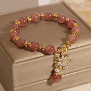 Buddha Stones Natural Strawberry Quartz Crystal Chrysanthemum Pearl Positive Bracelet Bracelet BS 2