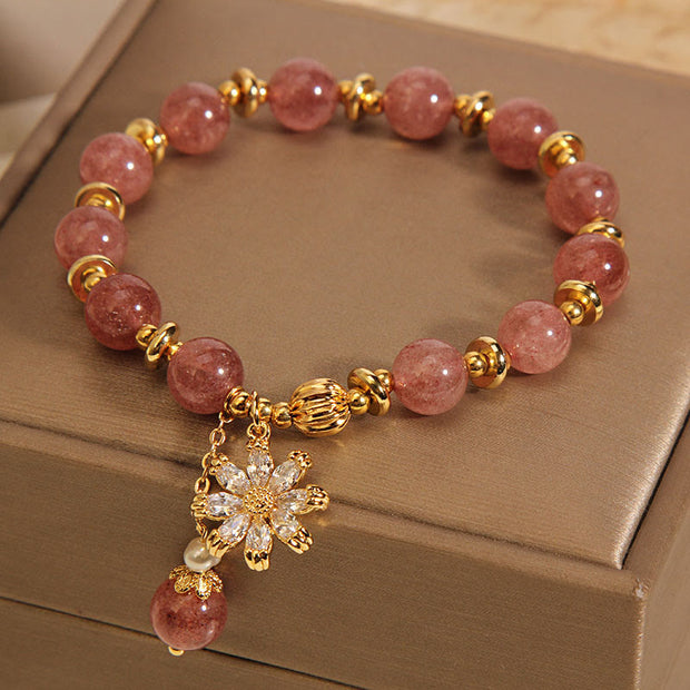 FREE Today: Universal Love Natural Strawberry Quartz Crystal Chrysanthemum Pearl Bracelet FREE FREE 7