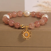 Buddha Stones Natural Strawberry Quartz Crystal Chrysanthemum Pearl Positive Bracelet Bracelet BS Chrysanthemum and Pearl(Wrist Circumference: 15-17cm)