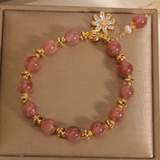 Buddha Stones Natural Strawberry Quartz Crystal Chrysanthemum Pearl Positive Bracelet Bracelet BS 3