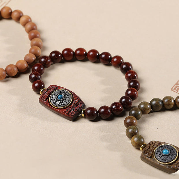 Buddha Stones Small Leaf Red Sandalwood Green Sandalwood Six True Words Peace Bracelet Bracelet BS 21