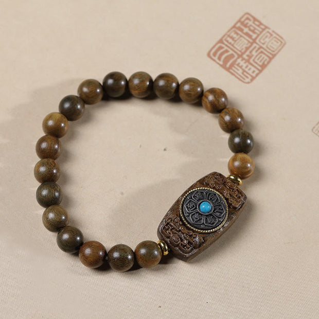 Buddha Stones Small Leaf Red Sandalwood Green Sandalwood Six True Words Peace Bracelet Bracelet BS Green Sandalwood(Wrist Circumference: 15-18cm)