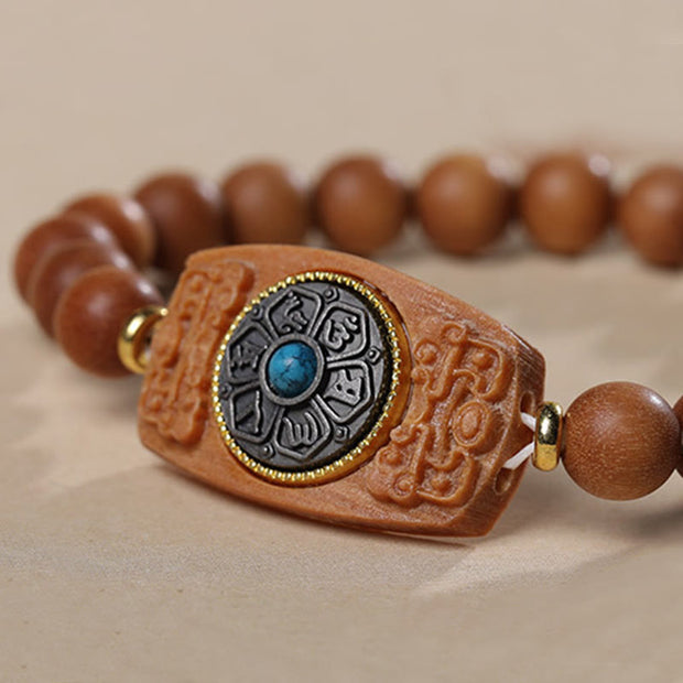 Buddha Stones Small Leaf Red Sandalwood Green Sandalwood Six True Words Peace Bracelet Bracelet BS 14