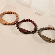 Buddha Stones Small Leaf Red Sandalwood Green Sandalwood Six True Words Peace Bracelet Bracelet BS 20