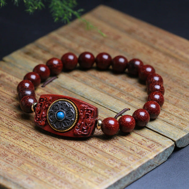 Buddha Stones Small Leaf Red Sandalwood Green Sandalwood Six True Words Peace Bracelet Bracelet BS 7