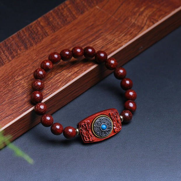 Buddha Stones Small Leaf Red Sandalwood Green Sandalwood Six True Words Peace Bracelet Bracelet BS 3