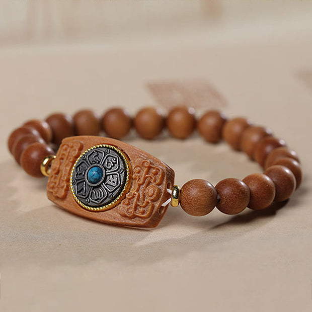 Buddha Stones Small Leaf Red Sandalwood Green Sandalwood Six True Words Peace Bracelet Bracelet BS 12