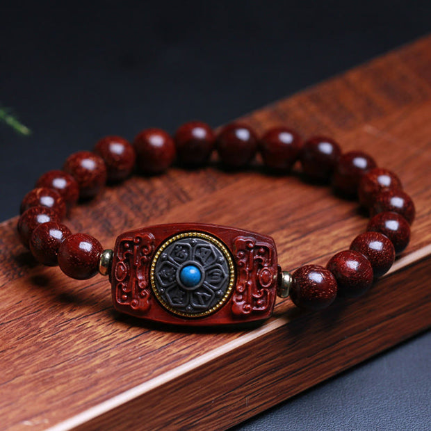 Buddha Stones Small Leaf Red Sandalwood Green Sandalwood Six True Words Peace Bracelet Bracelet BS 1