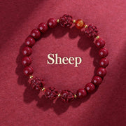 Buddha Stones Chinese Zodiac Cinnabar Keep Away Evil Spirits Blessing Bracelet Bracelet BS Sheep Cinnabar(12mm)