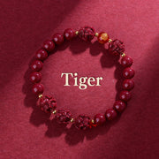 Buddha Stones Chinese Zodiac Cinnabar Keep Away Evil Spirits Blessing Bracelet Bracelet BS Tiger Cinnabar(12mm)