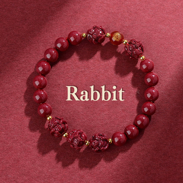 Buddha Stones Chinese Zodiac Cinnabar Keep Away Evil Spirits Blessing Bracelet Bracelet BS Rabbit Cinnabar(12mm)