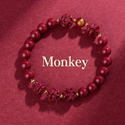 Buddha Stones Chinese Zodiac Cinnabar Keep Away Evil Spirits Blessing Bracelet Bracelet BS Monkey Cinnabar(12mm)