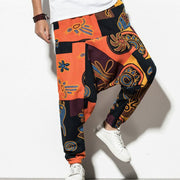 Buddha Stones Red Brown Graffiti Bird Print Cotton Men's Harem Pants With Pockets Men's Harem Pants BS DarkOrange 5XL(Fit for US/UK/AU46; EU56)