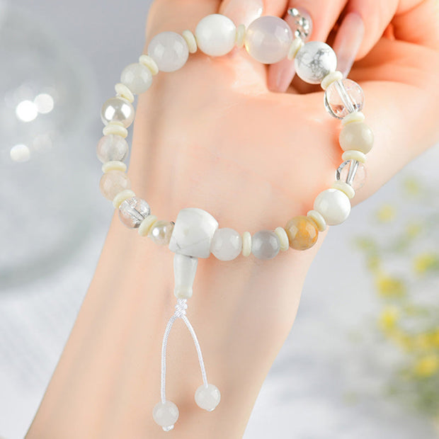 Buddha Stones White Agate Pearl 18 Beads Balance Luck Bracelet Bracelet BS 4