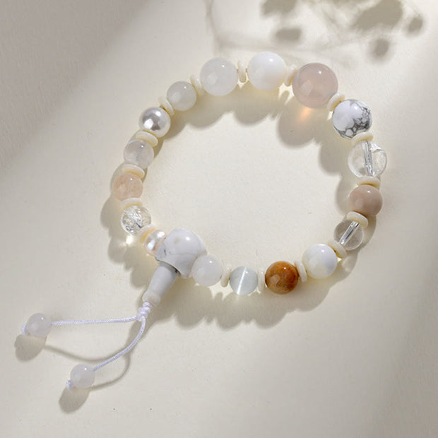 Buddha Stones White Agate Pearl 18 Beads Balance Luck Bracelet Bracelet BS Beads(9-14mm)