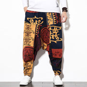 Buddha Stones Red Brown Graffiti Bird Print Cotton Men's Harem Pants With Pockets Men's Harem Pants BS 9