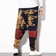 Buddha Stones Red Brown Graffiti Bird Print Cotton Men's Harem Pants With Pockets Men's Harem Pants BS 2