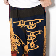 Buddha Stones Red Brown Graffiti Bird Print Cotton Men's Harem Pants With Pockets Men's Harem Pants BS 7