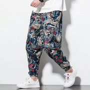 Buddha Stones Red Dragonfly Dandelion Print Cotton Men's Harem Pants With Pockets Men's Harem Pants BS 5