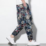 Buddha Stones Red Dragonfly Dandelion Print Cotton Men's Harem Pants With Pockets Men's Harem Pants BS 3