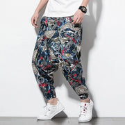 Buddha Stones Red Dragonfly Dandelion Print Cotton Men's Harem Pants With Pockets Men's Harem Pants BS 4