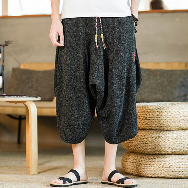 Buddha Stones Plain Design Drawstring Men's Cropped Pants With Pockets Men's Pants BS 3