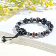 Buddha Stones Five Elements Various Crystal Black Obsidian Wealth Wisdom Bracelet Bracelet BS 7